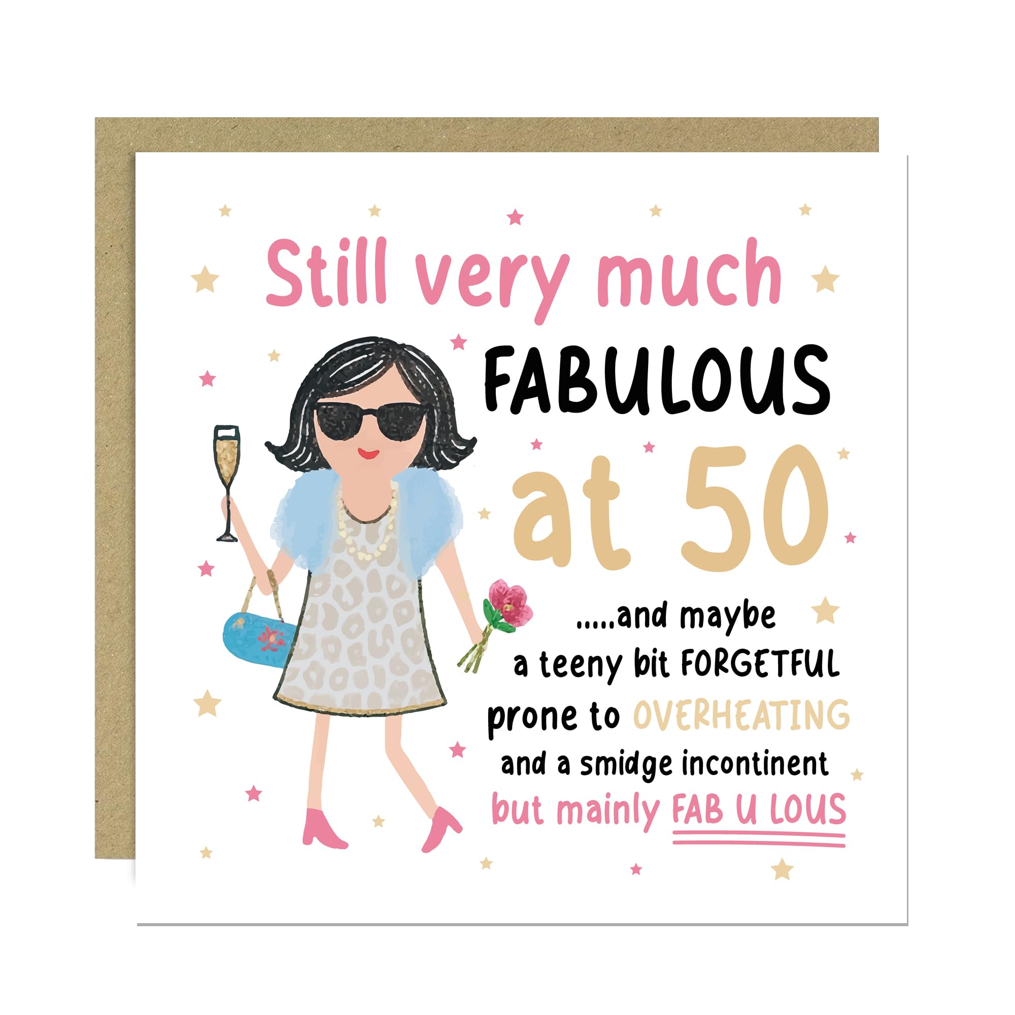 RED OCEAN 50th Birthday Card For Friend Mum Nan Auntie FABULOUS AT 50 Card For 50th Birthday With Kraft Envelope Funny Her Novelty Women Girls