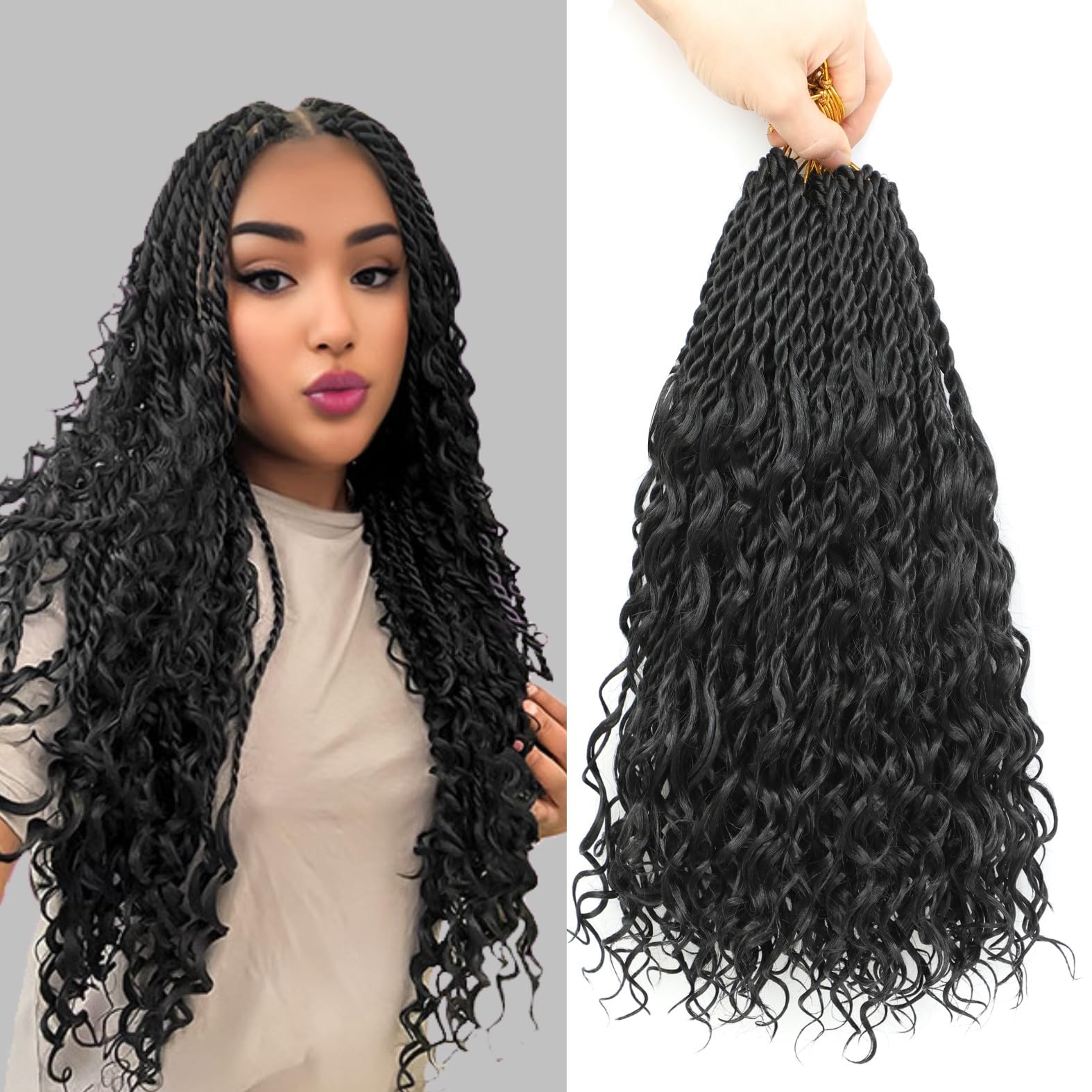 Senegalese Twist Crochet Hair - 8 Packs Boho Island Twist Crochet Hair with Curly Ends 24 Inch Pre Looped Goddess Crochet Twist Hair Extensions for