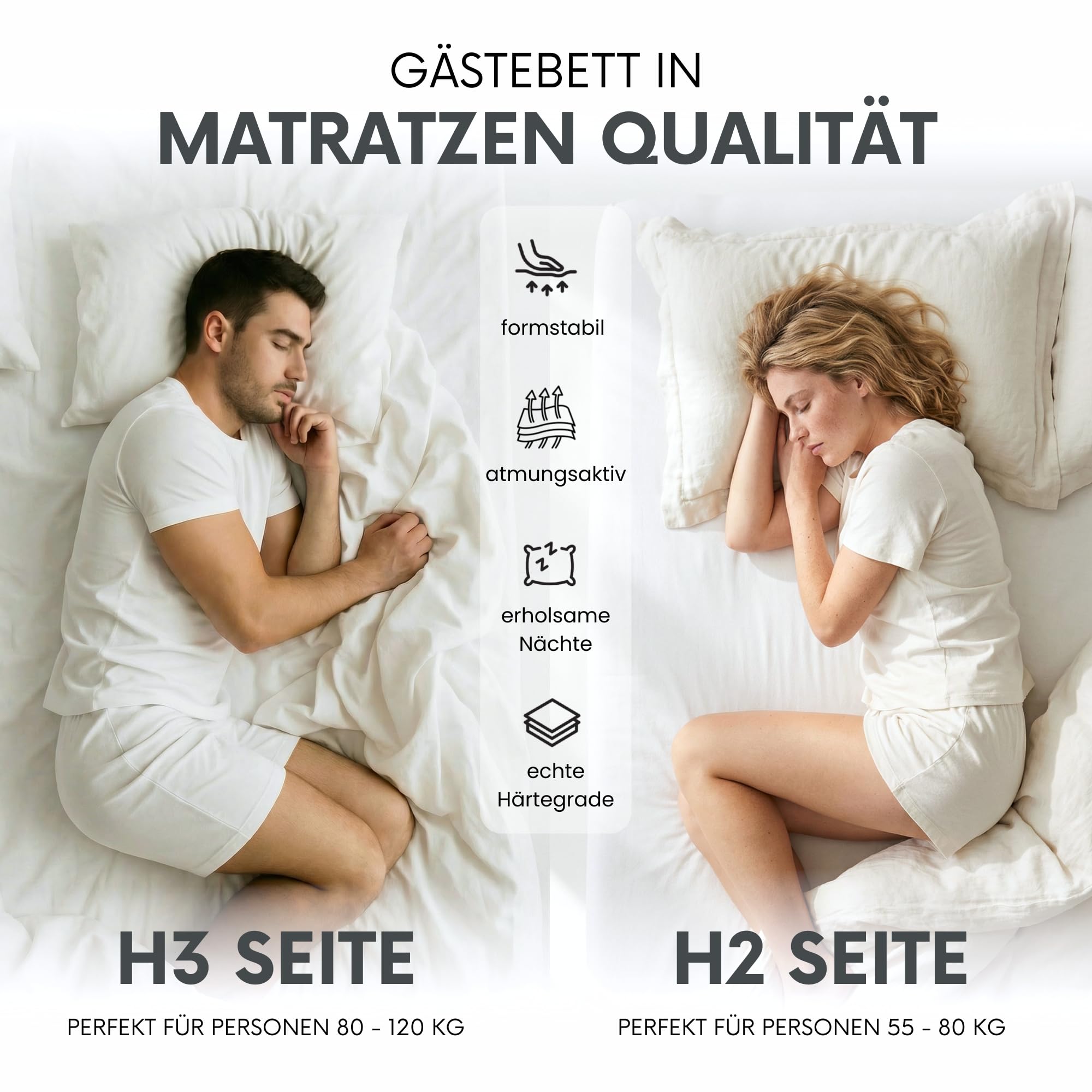 KLEO® Duo Premium Klappmatratze wendbar [H2 & H3] 2 Härtegrade, Gästebett klappbar | extra Dicke Faltmatratze, ergonomische Gästematratze (75x195x15cm)