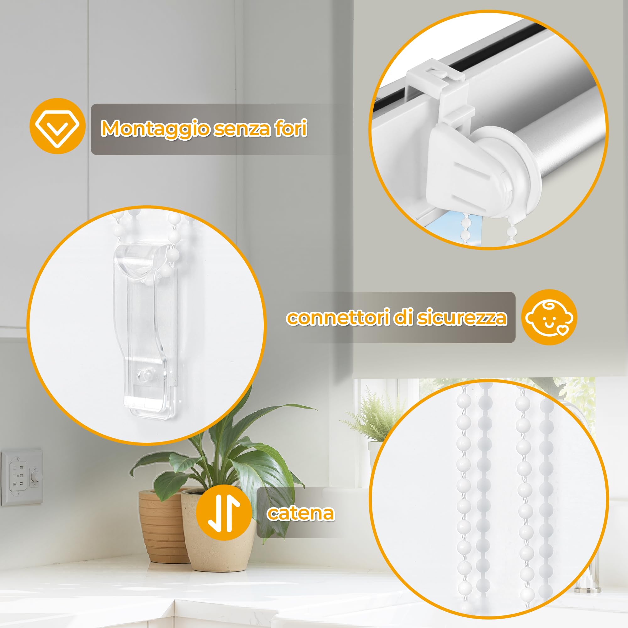 HOMEDEMO Tenda a rullo oscurante 40x230cm Bianco Crema per interni senza foratura
