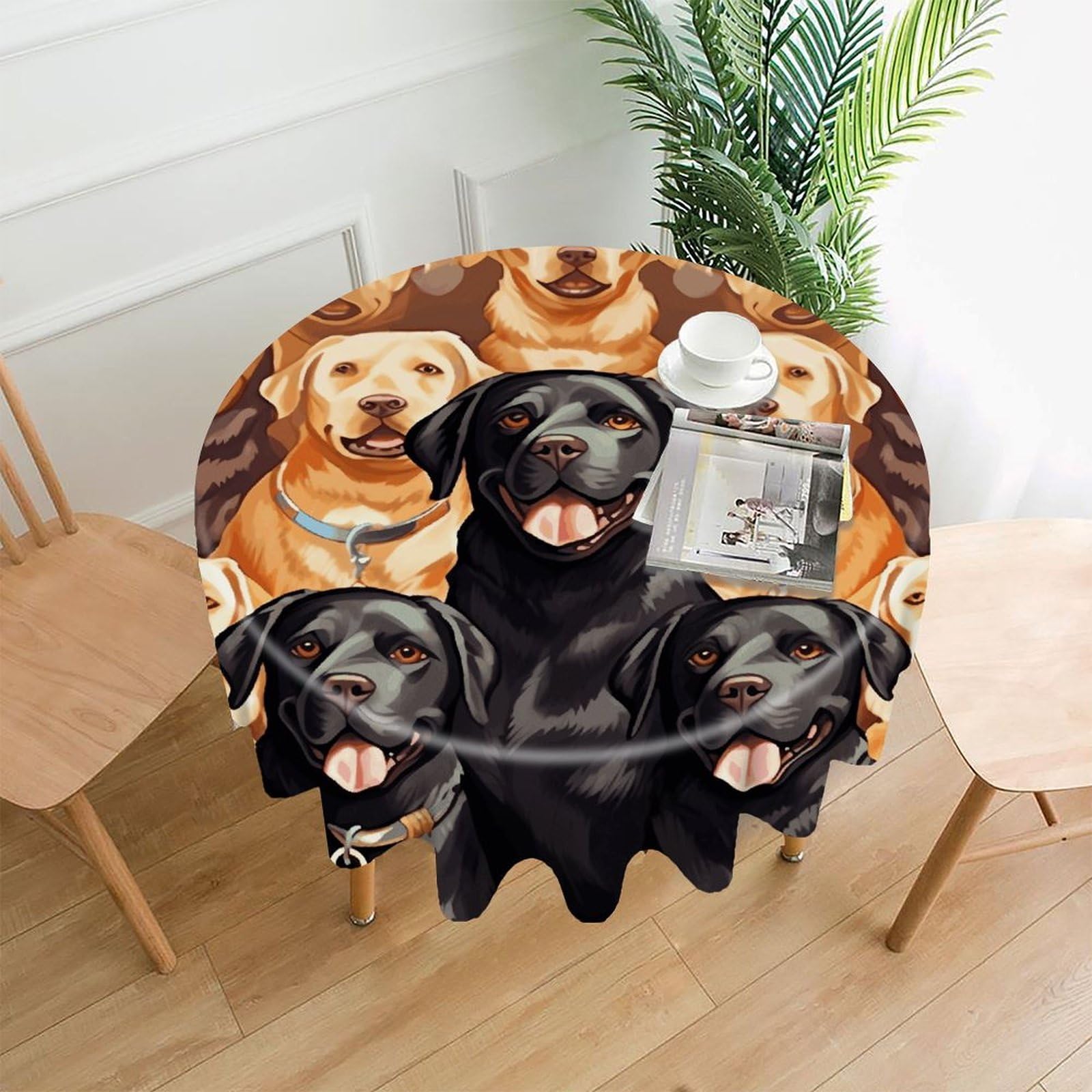 Labrador Retriever Dogs Tablecloth Exquisite Wrinkle-Free Straight-Edge Round Table Cloth Anti-Fading Premium Polyester Tablecloth Waterproof Folding Table Cloths for Tables Decor