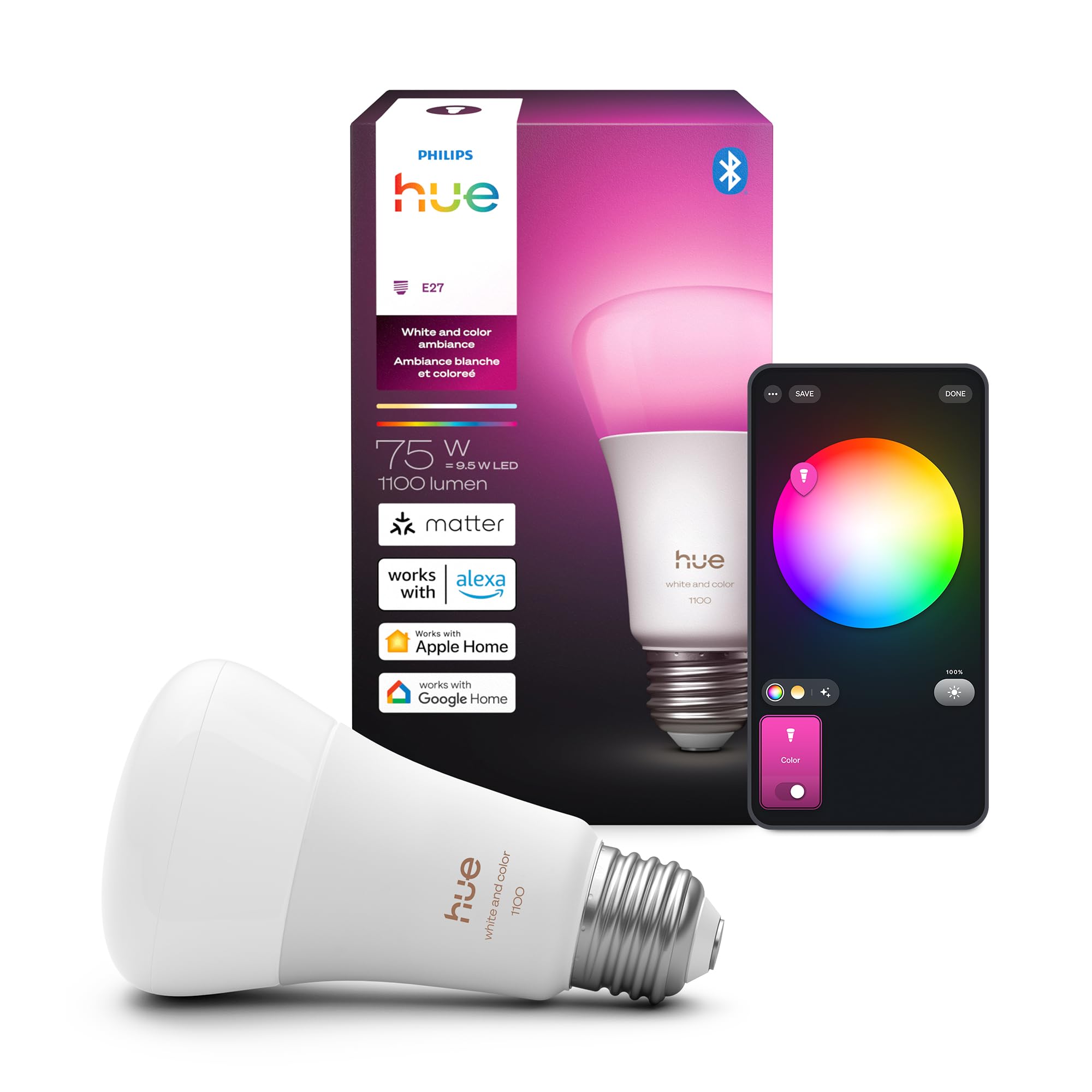 Hue Philips 【未開封品】 スマート電球 Color and White - Pack) (4 LED Smart Essential E26 A19 Hue Philips 4個セット E26 A19 蛍光灯・電球