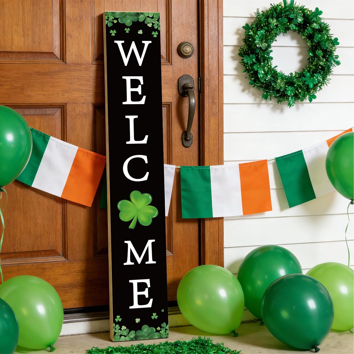 St Patricks Day Porch Decor St Patricks Day Porch Sign Shamrock Outdoor Decorations Welcome Wooden Door Decorations Indoor Outside Welcome Sign for Front Door 46.8 Inch