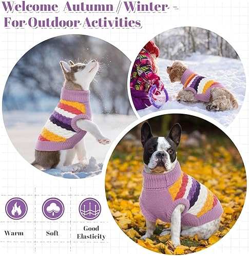 Miniatura 7 de Kuoser Suéter para perro, suéter de punto trenzado para mascotas, ropa cálida para cachorros, ropa cálida de cuello alto para perros, ropa de punto