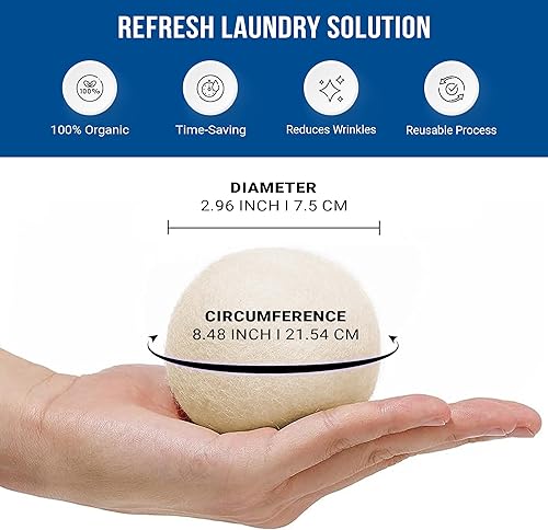 Miniatura 2 de Bolas secadoras de lana natural suavizantes de tela reductoras arrugas y reutilizables paquete de 6 XL