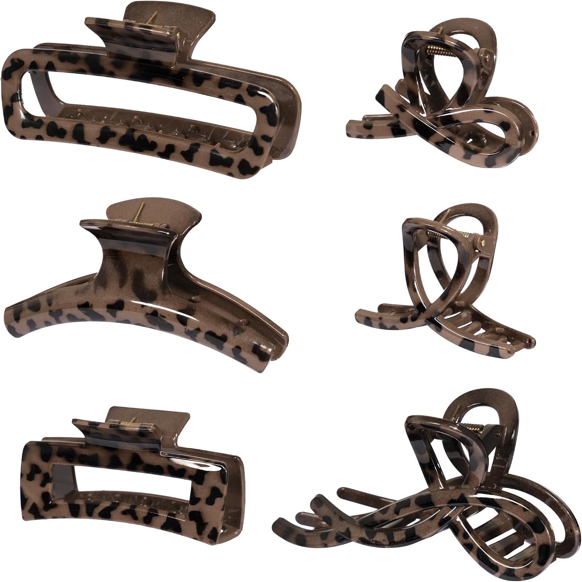 Leopard Hair Clips for Women Girls, Hair Claws Pack 6 Pieces Set, Strong Hold No Slip Grip Claw Clips Hair Accessories and Lightweight Banana for Thick or Thin Hair