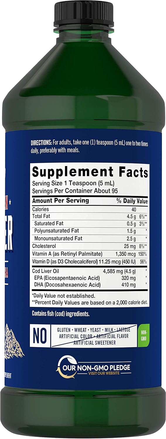 Carlyle Cod Liver Oil Norwegian | 16 fl oz Liquid | Pack of 3 Bottles | Non-GMO, Gluten Free