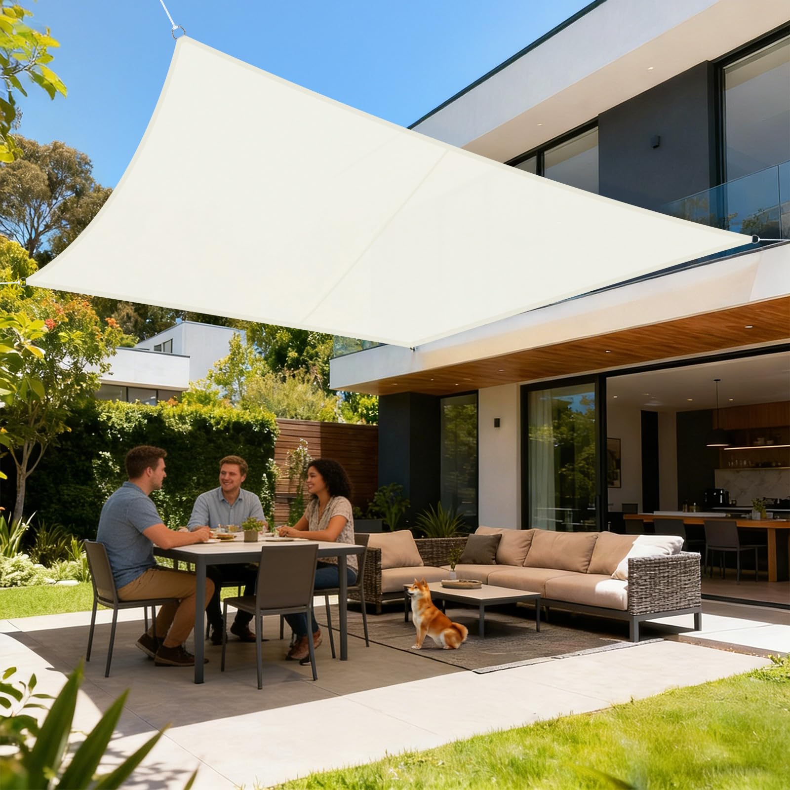 LOVE STORY Sonnensegel Wasserdicht Quadratisch 2.5x2.5m Segeltuch Sonnenschutz Windschutz PES mit 95% UV-Schutz für Balkon, Garten, Terrasse (Cremeweiß)