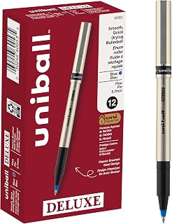Uni-ball Deluxe Rollerball Pen, 12 Blue 0.7mm, Smooth Writing, Waterproof Ink, Fine Point, Office Supplies