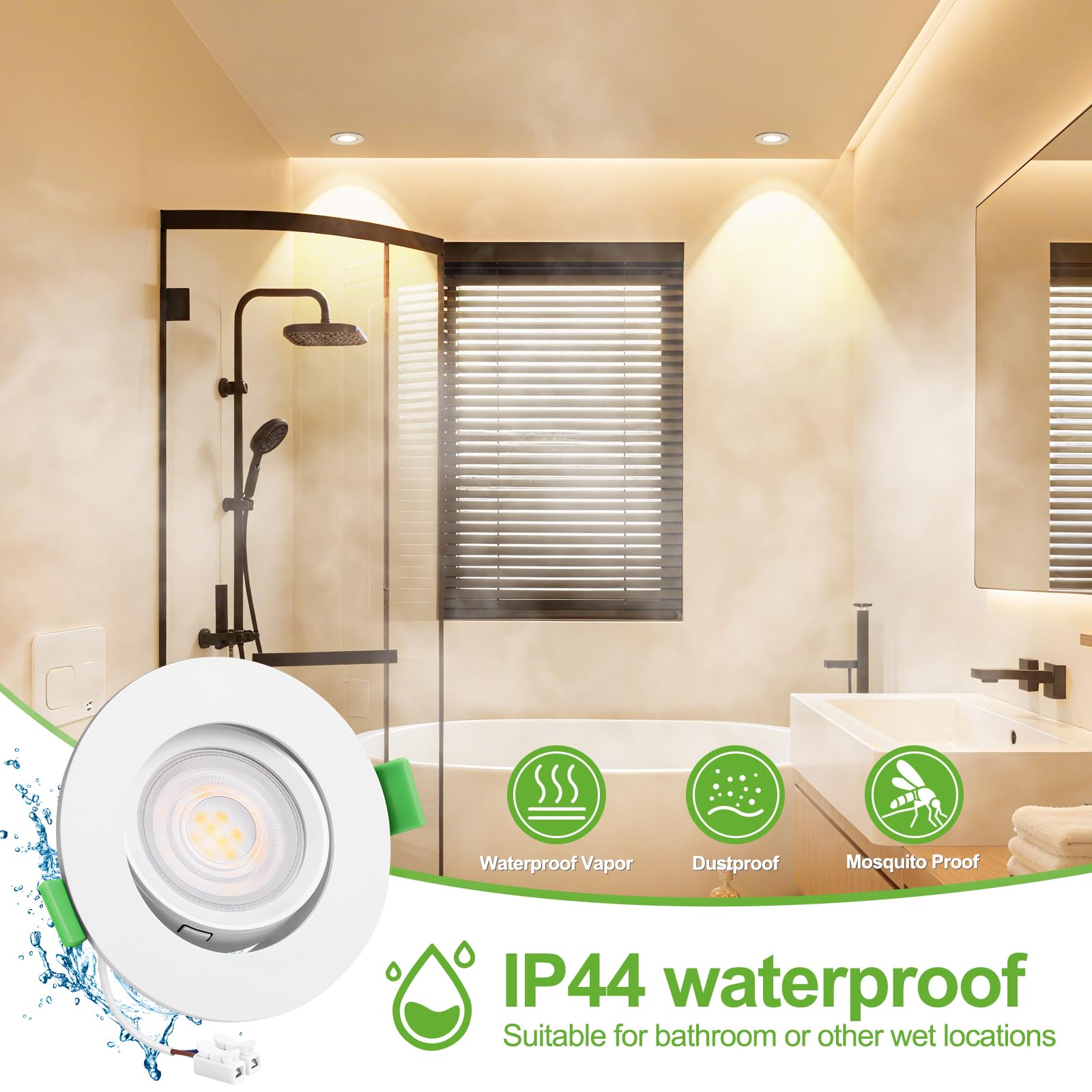 YindaLux 6x Foco empotrable LED 230V 5W 550LM 45° Orientable IP44 Spot de techo 2700K Luz cálida Spot LED Taladro 68mm Luz empotrada Plana GU10 Spots empotrable para Baño Salón Blanco, No regulable
