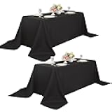 ZarzaaSik 2-Pack 90x132 inch Black Table Cloths, Solid Stain and Wrinkle Resistant Oblong Tablecloth, Premium Plain Weave Polyester Fabric Rectangle Table Linen Covers for Hotel, Wedding