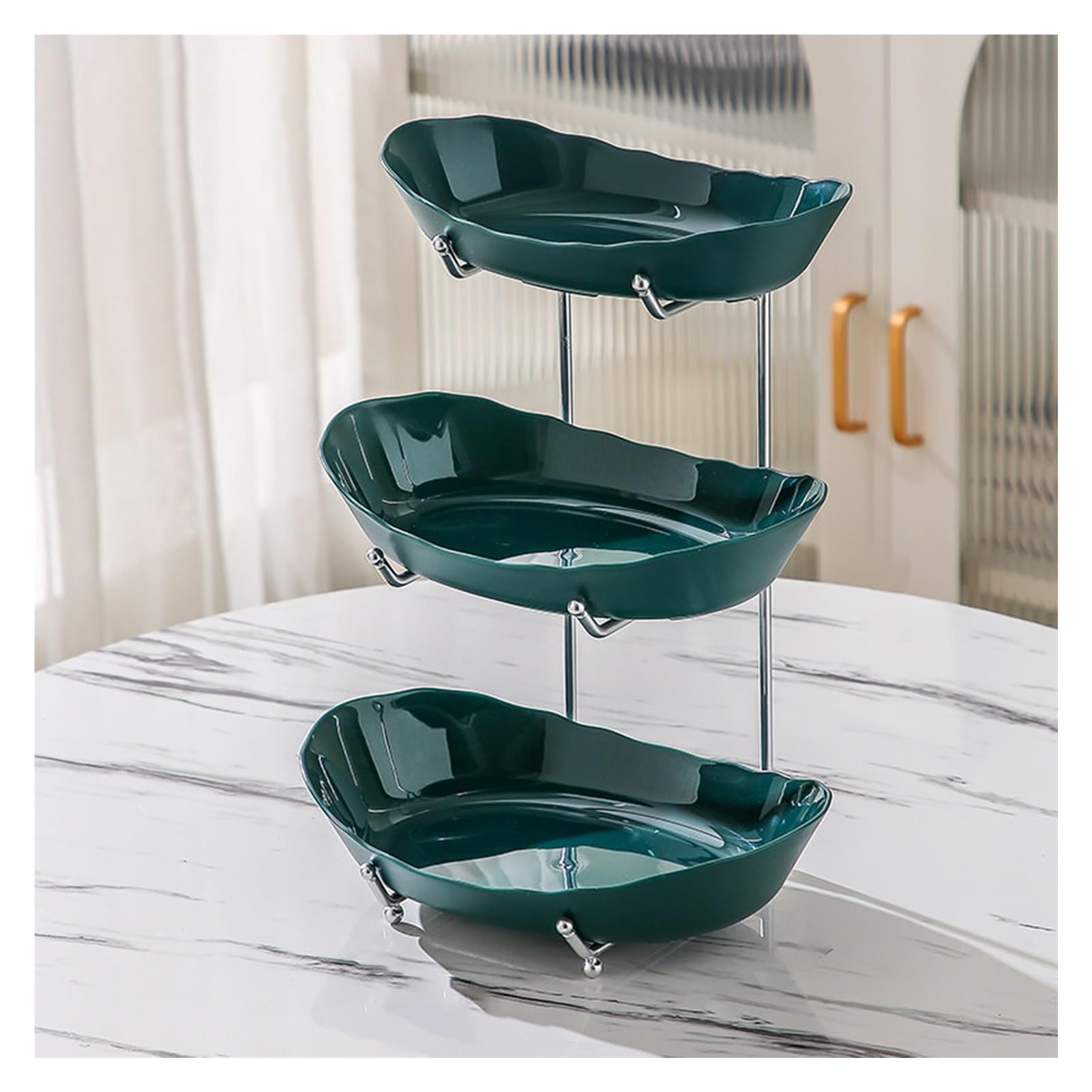 Xcsdew Color4 Wrought Iron Fruit Rack,Floor-Standing Double-Layer Shelf,With Detachable Acrylic Tray,Suitable For Family Gatherings(,12X16.5x18cm)