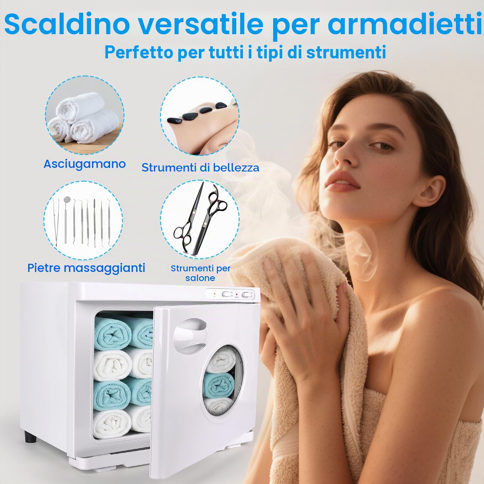 Scaldasalviette 23L con Sterilizzazione UV, Armadietto Scaldasalviette Professionale di Grande Capacità con Finestra, Cestelli in Acciaio Inox e Riscaldamento Rapido, Ideale per Spa Parrucchieri Casa