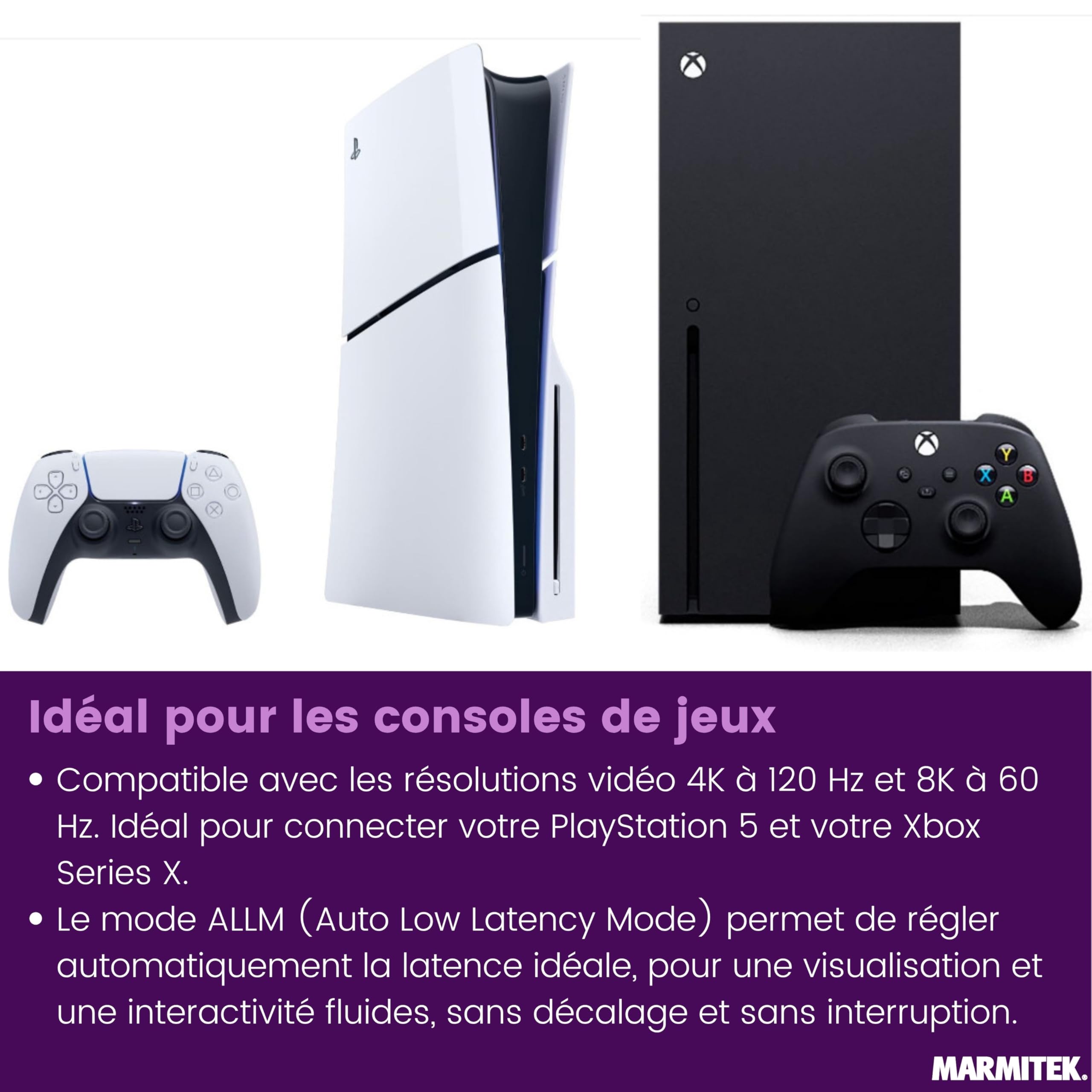 Marmitek AS28 - Switch HDMI 8K60-4K120 Gaming Fluide - HDMI 2.1 2 entrées 1 Sortie - 48 Gbit/s VRR ALLM QMS QFT - Commutation Automatique - sélecteur HDMI