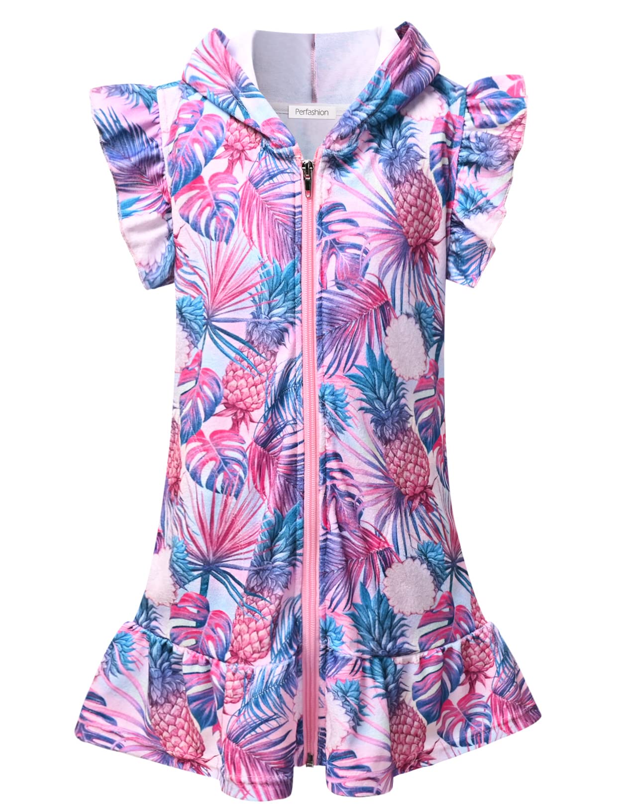 Perfashion Swimwear Cover Up for Girls Terry Swim Cover Ups Hooded Kids Zip-up Cover-ups