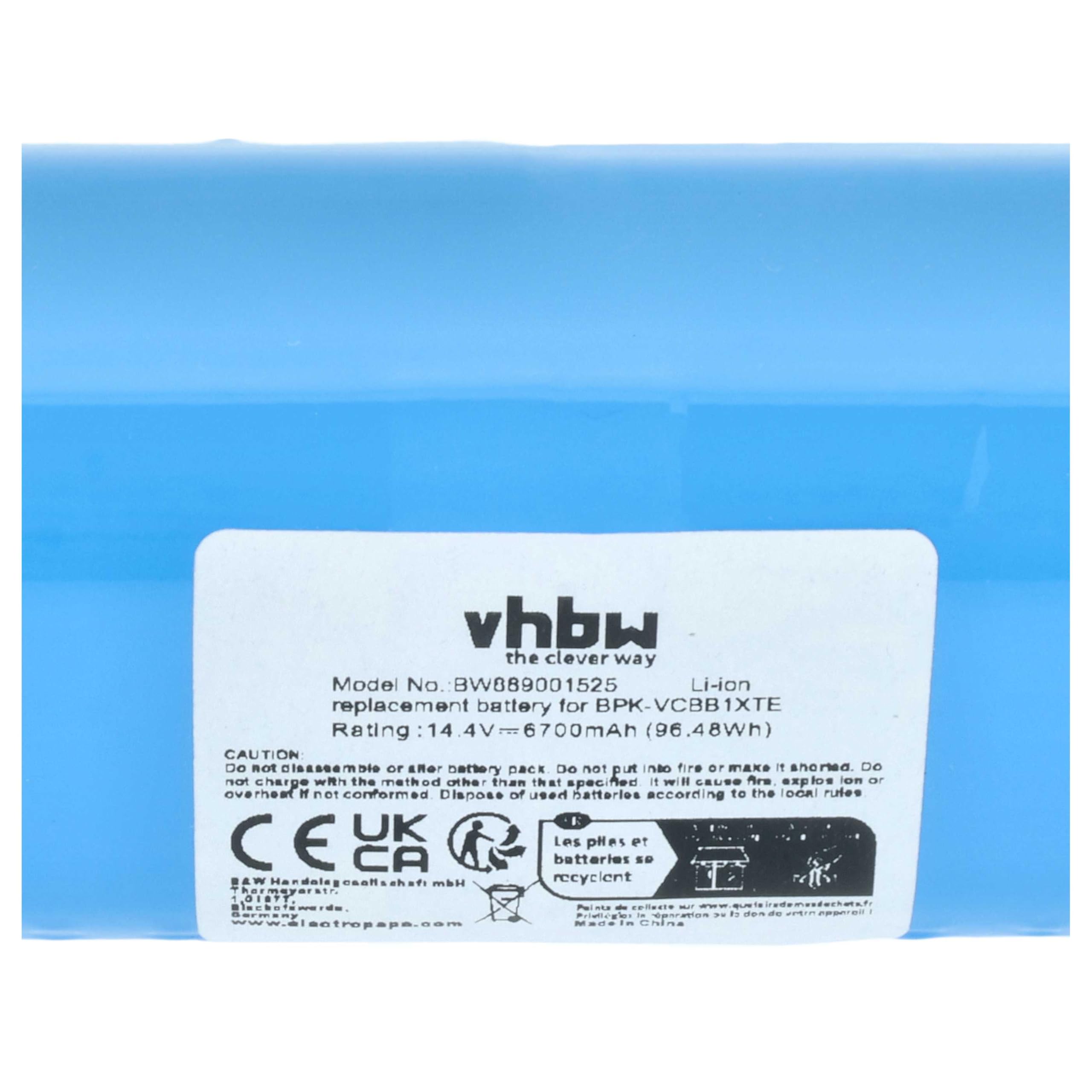 vhbw 1 x zamiennik baterii Xiaomi SUN-INTE-279, 4INR19/66-2, SUN-INTE-181 do domowego odkurzacza (6700 mAh, 14,4 V, litowo-jonowy)