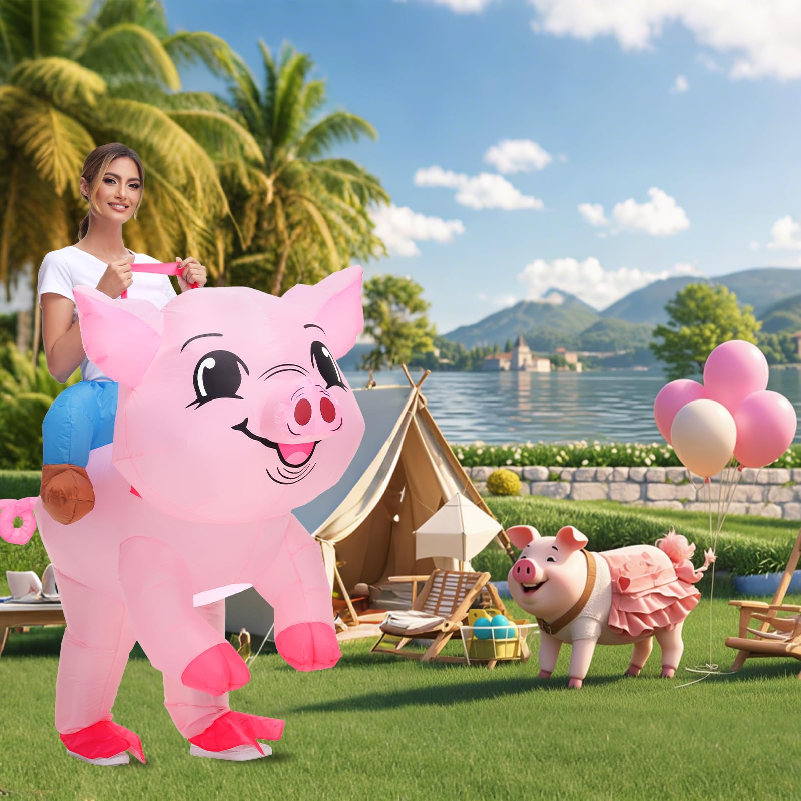 Disfraz inflable para adultos, disfraz de cerdo para Halloween, disfraz de cerdito para mujer, traje de animal para hombre, fiesta de cosplay