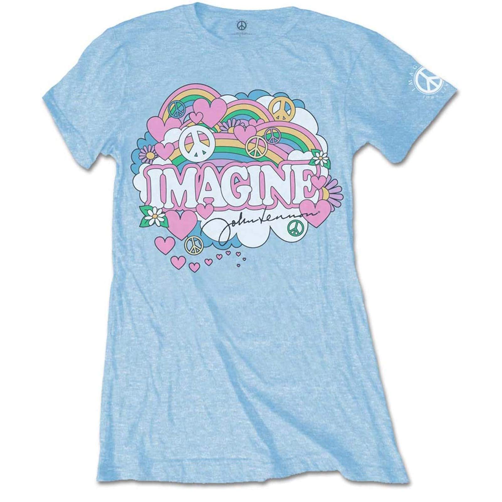 John Lennon Women's Multicoloured Band Monkey T-Shirt Rainbows, Love & Peace