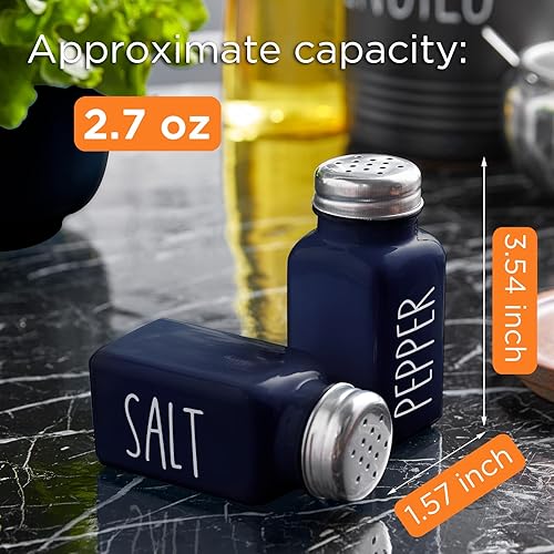 Miniatura 3 de Juego de saleros y pimenteros azul marino, bonito salero de cristal para cocina y mesa, RV, campamento, barbacoa, decoración de cocina azul y
