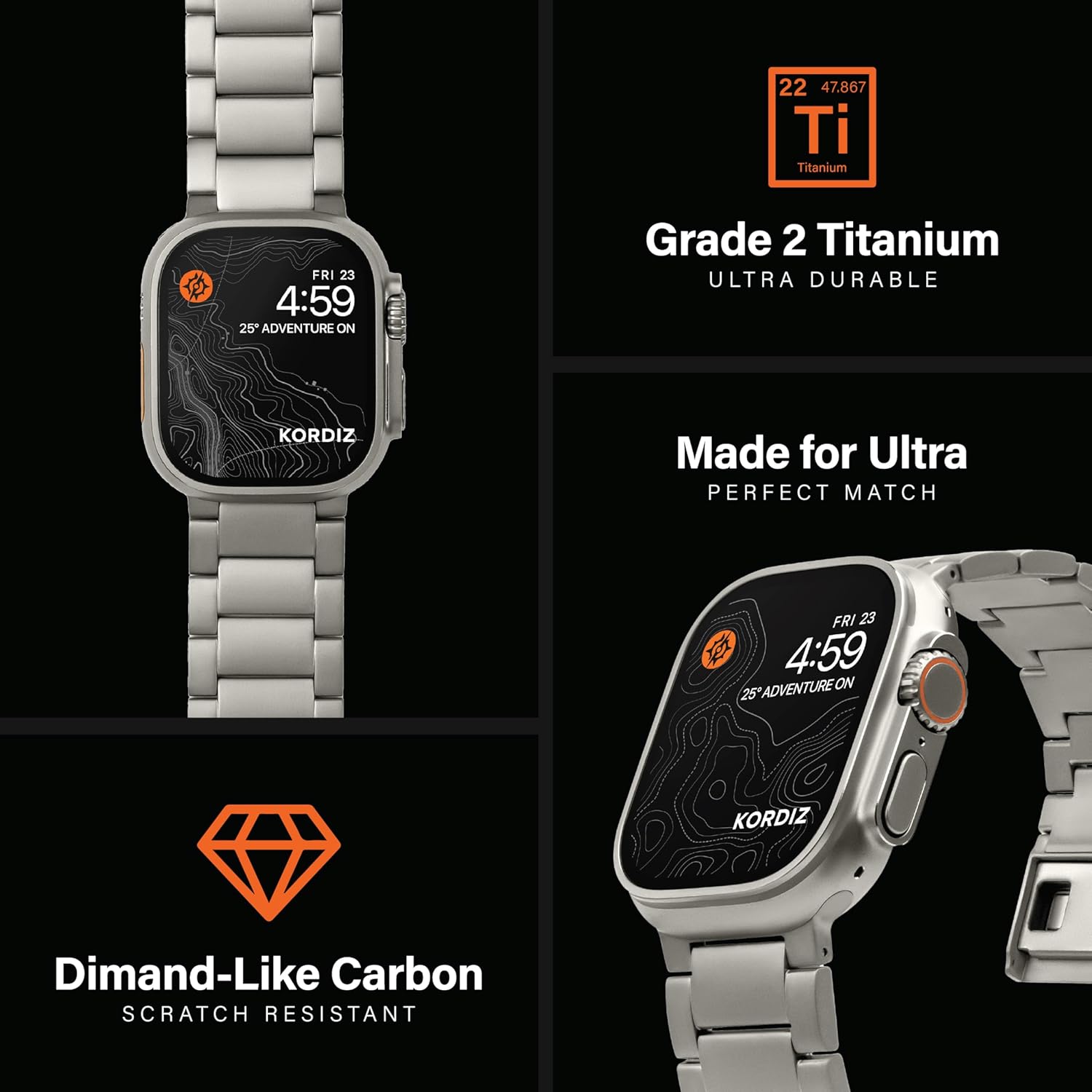 KORDIZ Titanium Watch Band T01 Pro (Max) - Fits Apple Watch ULTRA 3 ULTRA 2 (49mm) - Adjustable Titanium Apple Watch Band with Magnetic Clasp and DLC Scratch Resistant - Premium Color Matching Band - Image 3