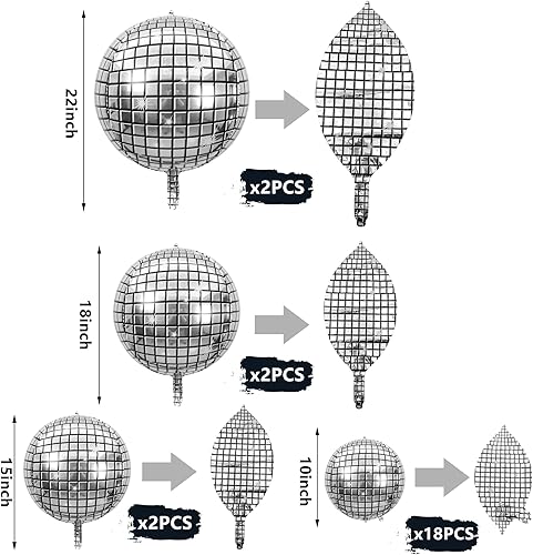 Miniatura 2 de 24 globos de bola de discoteca de diferentes tamaños, globos de discoteca grandes 4D de 10 pulgadas, 15 pulgadas, 18 pulgadas, 22 pulgadas, globos