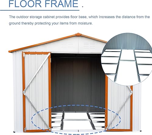Miniatura 2 de Rophefx Cobertizo de almacenamiento de metal al aire libre de 8 x 6 pies con marco de suelo, cobertizo de herramientas impermeable exterior con 3