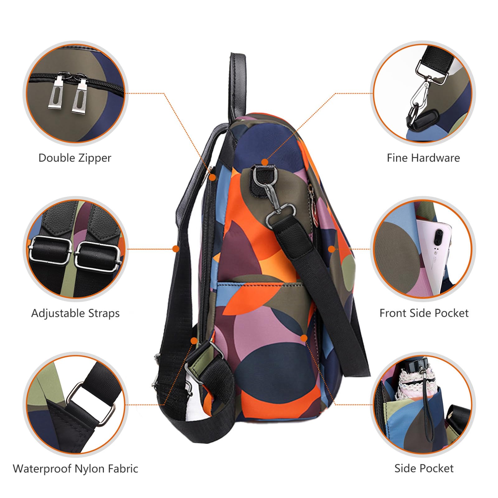 Charmore Zaino da Donna Antifurto Borse Nylon impermeabile Daypack Spalla per Viaggio Lavoro Scuola