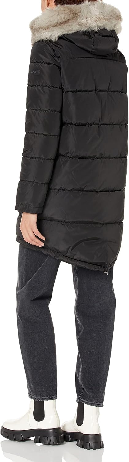 Amazon | DKNY レディース フェイクファー フード ロング ダウン