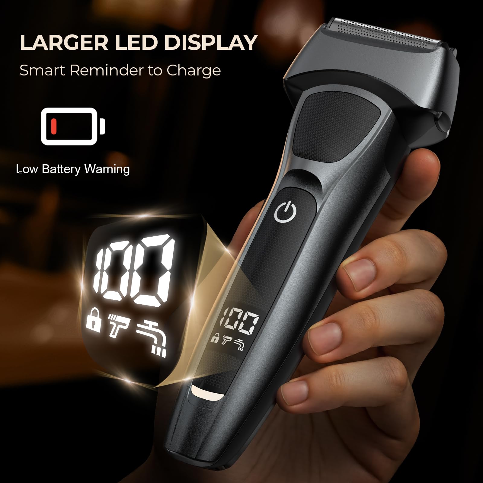FNDNA Rechargeable Electric Razor for Men: Floating Foil Shavers with LED Display - Waterproof Wet Dry - 30° Precision Blades, Travel Lock — view 6