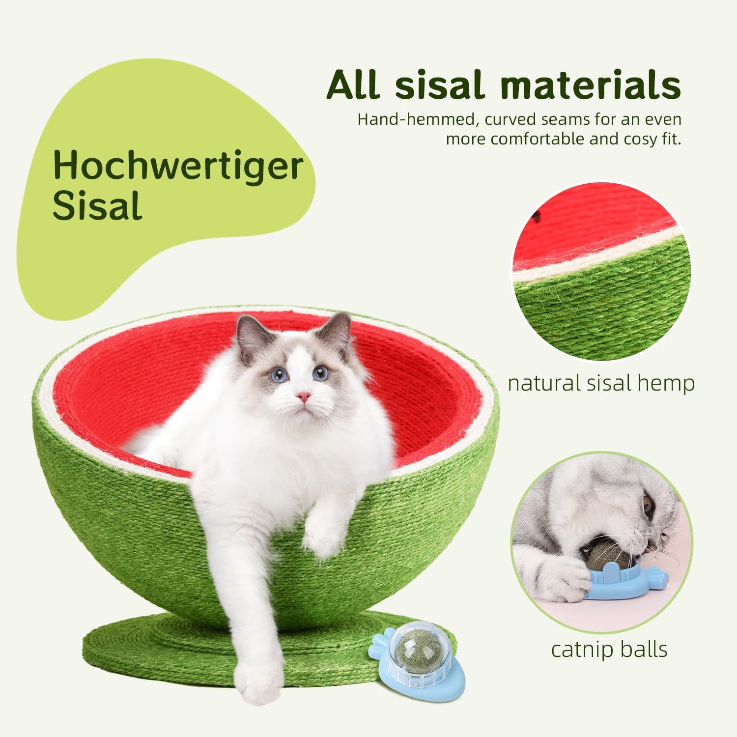 review Watermelon Cat Scratcher Board,20“x15”inch Natural Sisal Cat Bed Indoor Cat Scratcher Lounge Cat Scratching Bowl for Protect Furniture,with 2 Catnip As a Gift…