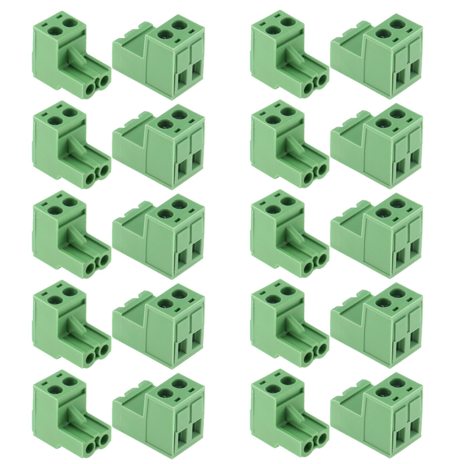 AEDIKO 10 Sets 5.08mm Pitch Screw Terminal Block Connector Kit 2Pin Pluggable Quick Male and Female Connector 300V 20A for 12-24AWG Cable