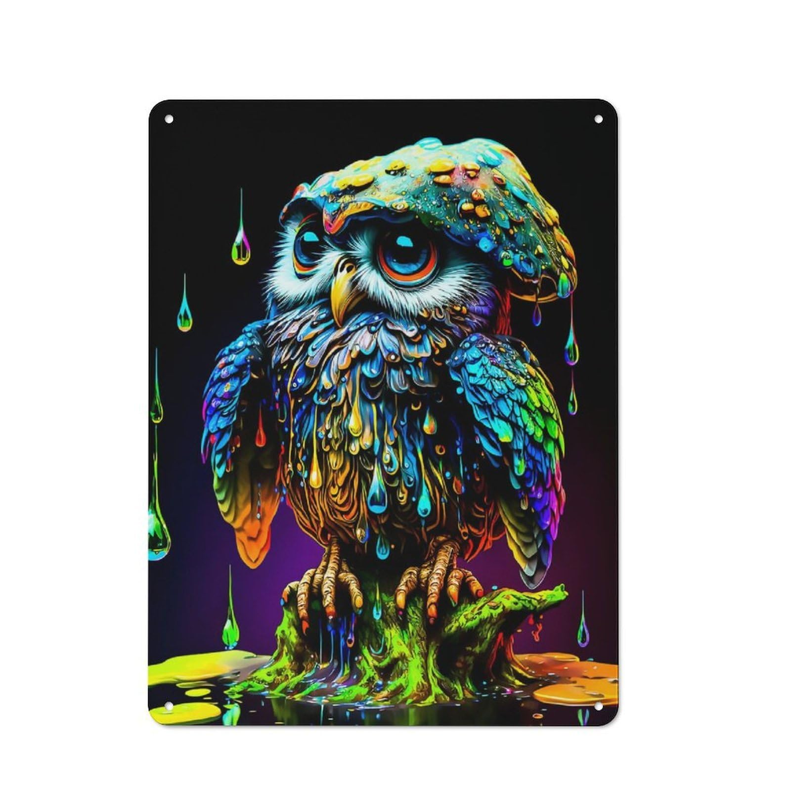 Metal Plaque with Owl Design 40x30cm, Retro Kitchen Wall Decor for Bakery, Diner, Cafe Or Family Room