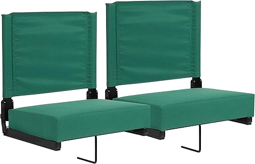 Miniatura 3 de EMMA + OLIVER Silla ligera para estadio de 500 libras con asa y asiento ultra acolchado, color verde cazador