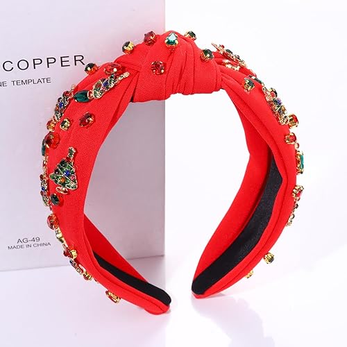 Miniatura 6 de Diadema de árbol de Navidad con cristales y perlas adornados, diadema ancha anudada con nudo superior para mujeres, accesorios para el cabello y