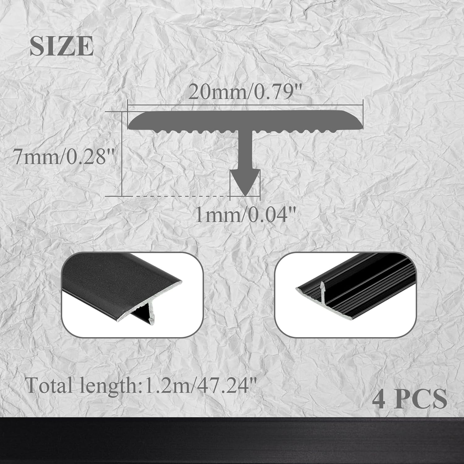 4Pcs Aluminum T-Molding Floor Transition Strip - 3.93ft x 0.8in for Joining Floor Gaps and Thresholds, Versatile Trim for Door Thresholds(Black)