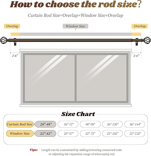 Miniatura 8 de Barras de cortina para ventanas de 28 a 48 pulgadas (2.3 a 4 pies), barra de cortina decorativa pequeña de bronce ajustable, barra de cortina