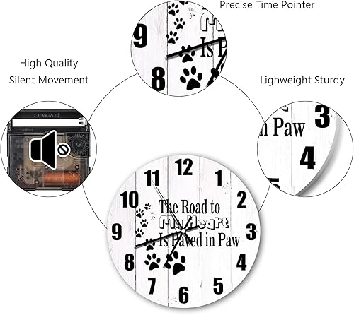 Miniatura 6 de Relojes de pared para decoración de sala de estar, El camino a mi corazón está pavimentado en madera de pata, moderno, silencioso, sin tictac,
