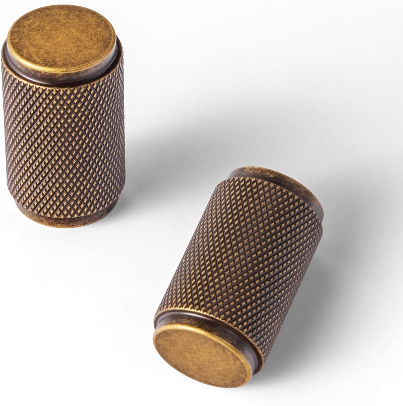 Goo-Ki 6 Pack Antique Brass Knurled Cabinet Knobs – Textured Cylinder Drawer Pulls for Vintage Kitchen Furniture, Dresser