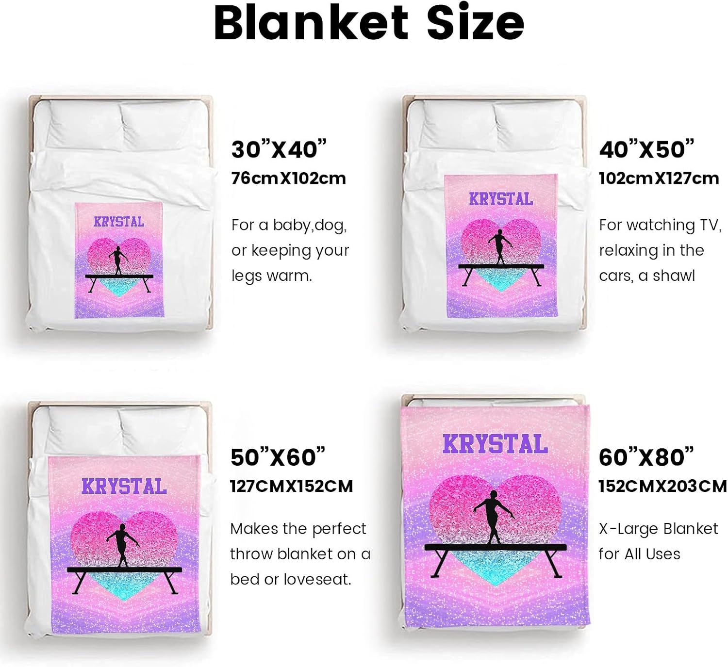 XOZOTY Girls Gymnastics Love Heart Personalized Blanket Nursery Swaddling Blankets for Gilrs Boys Kids Newborns Baby Shower Pet Gift 30 x 40 Inch