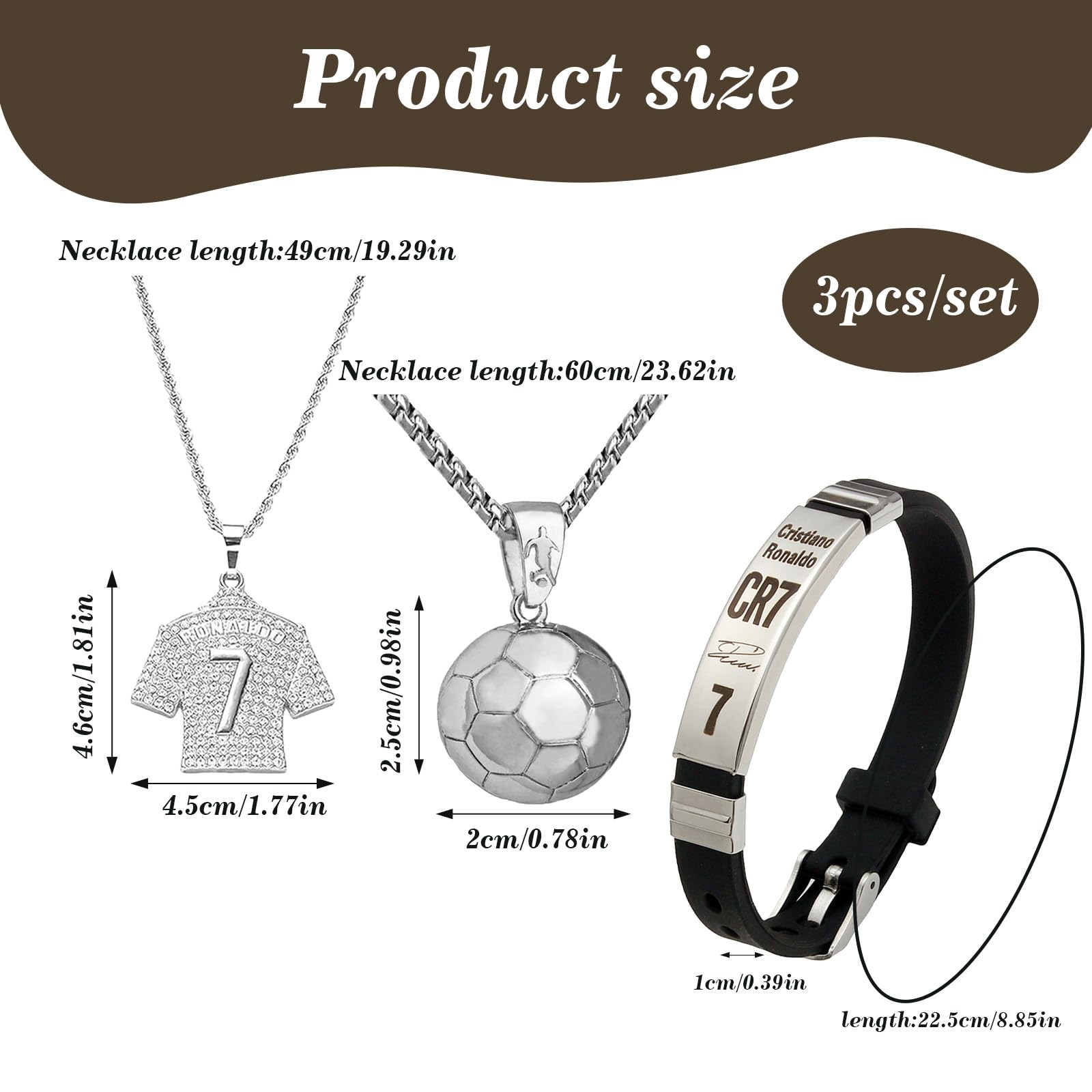3 Pièces Ensemble D'accessoires de Football, Bracelet C r7, Bracelet de Football pour Garçon, Pendentif Maillot, Collier de Football pour Cadeau D'anniversaire pour Garçon