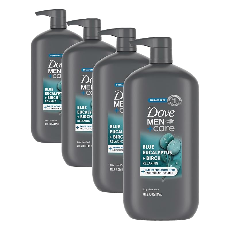 Sabonete líquido corporal e facial DOVE MEN + CARE Blue Eucalyptus + Birch, 900 mL, pacote com 4