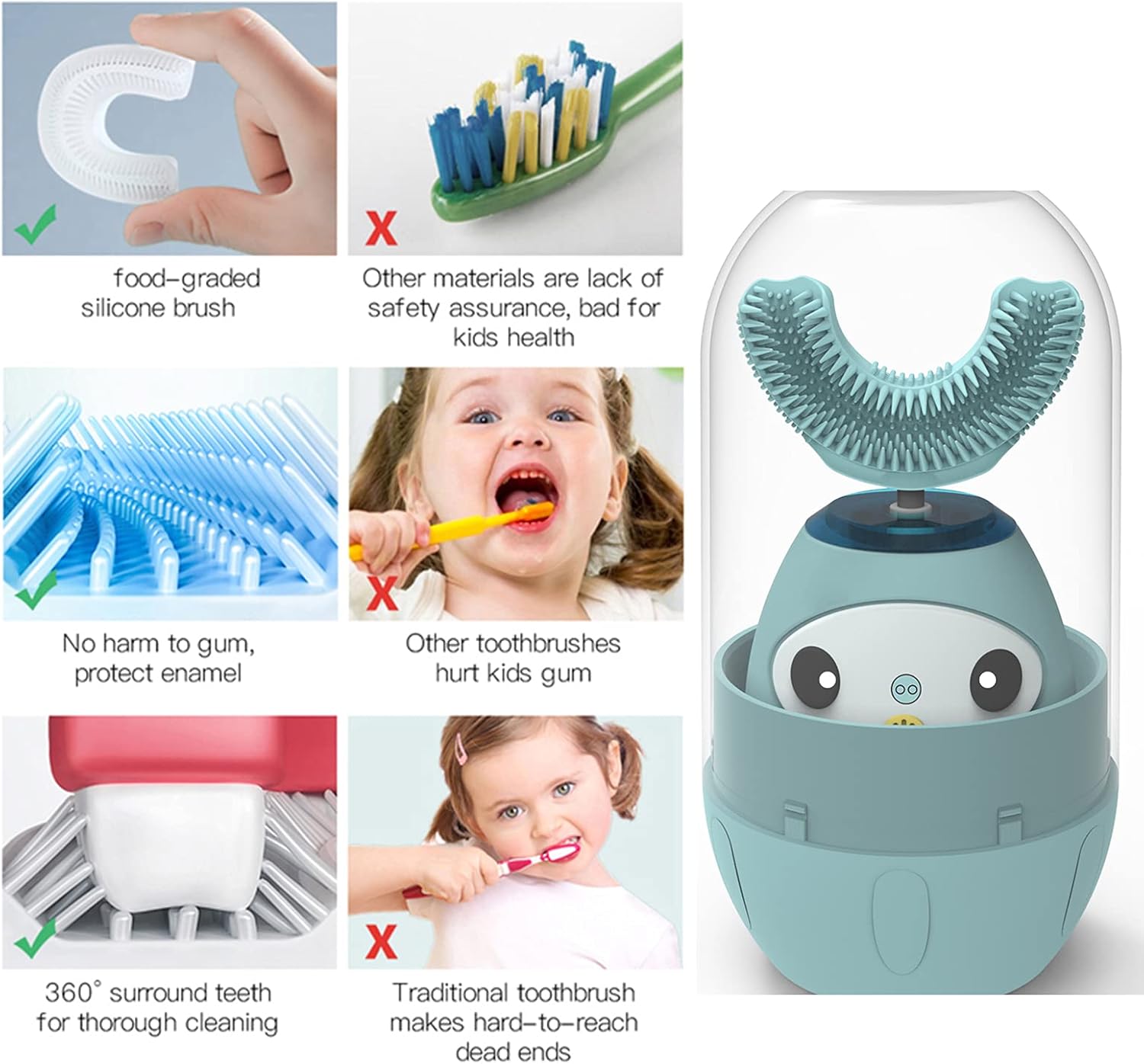 CATLION Kids Electric Toothbrush,Children's Ultrasonic Toothbrushes,U Type Sonic Whole Mouth Toothbrush,360 Whitening and Cleaning Teeth,Ipx8 Waterproof,4 Gear Mode,Voice Broadcast (Blue, 3-7 Years) : Beauty & Personal Care