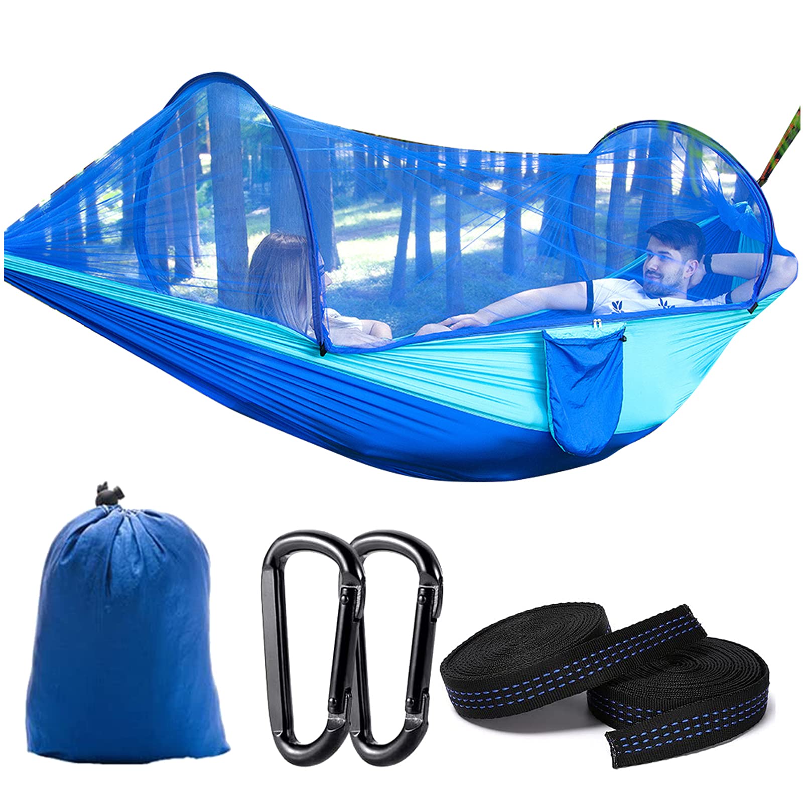 Amaca portatile da campeggio con zanzariera, leggera, capacità 200 kg, per avventure all'aria aperta (260 x 140 cm)