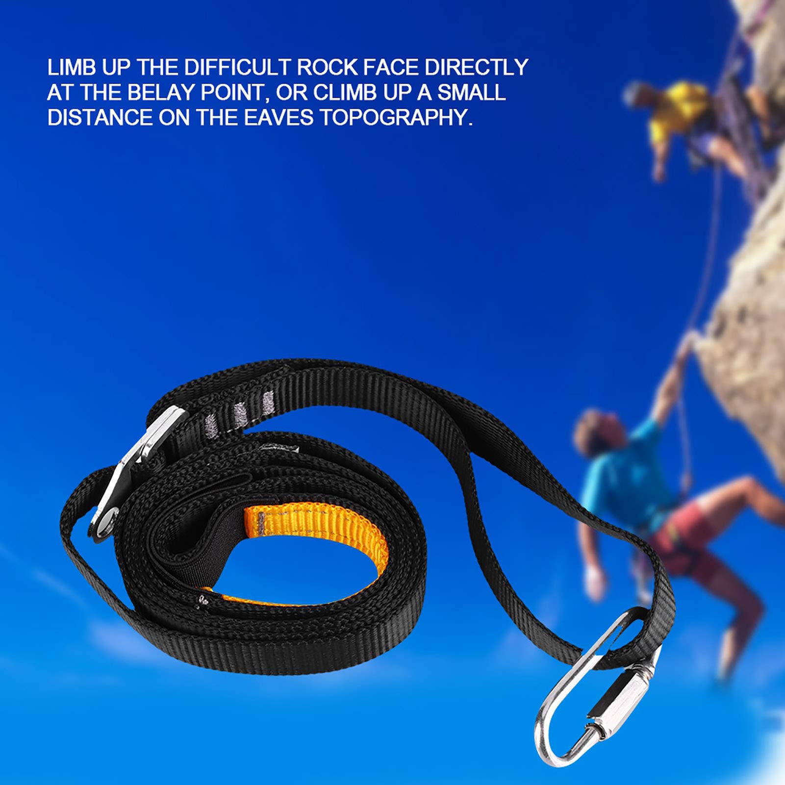 DEWIN Cinturón de Pedal de Eslinga Ajustable 108x2cm Fibra Poliéster para Escalada Montañismo (Negro)