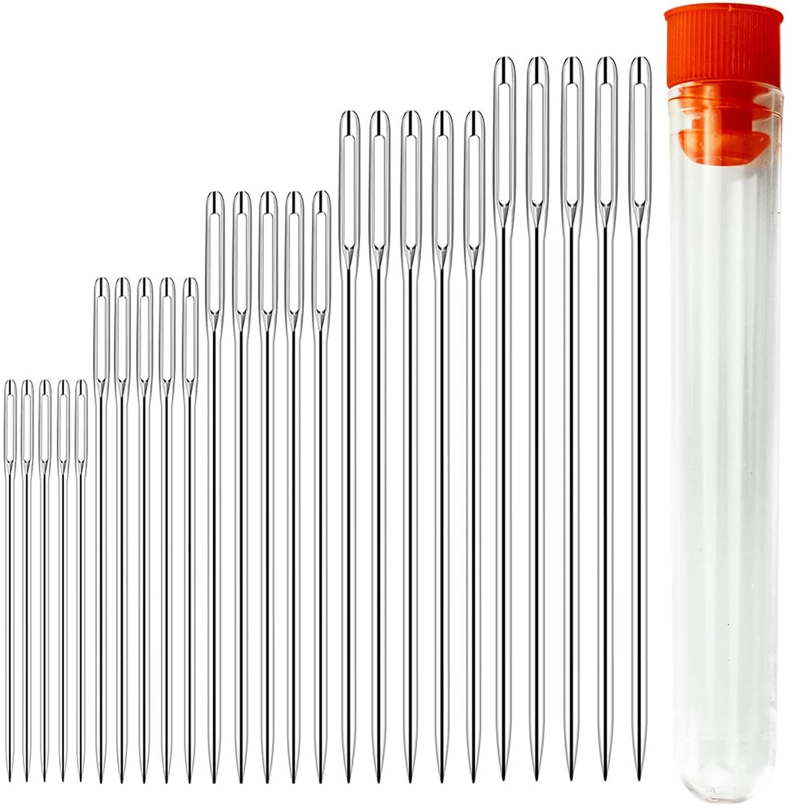 SZXMDKH Sewing Needles Large Eye Sharp Point, 25pcs Large Eye Stitching Needles Hand Sewing Needles,Yarn Knitting Needles in a Clear Tube Sewing Needles Set 1.65'' 1.8'' 2'' 2.2'' 2.36''