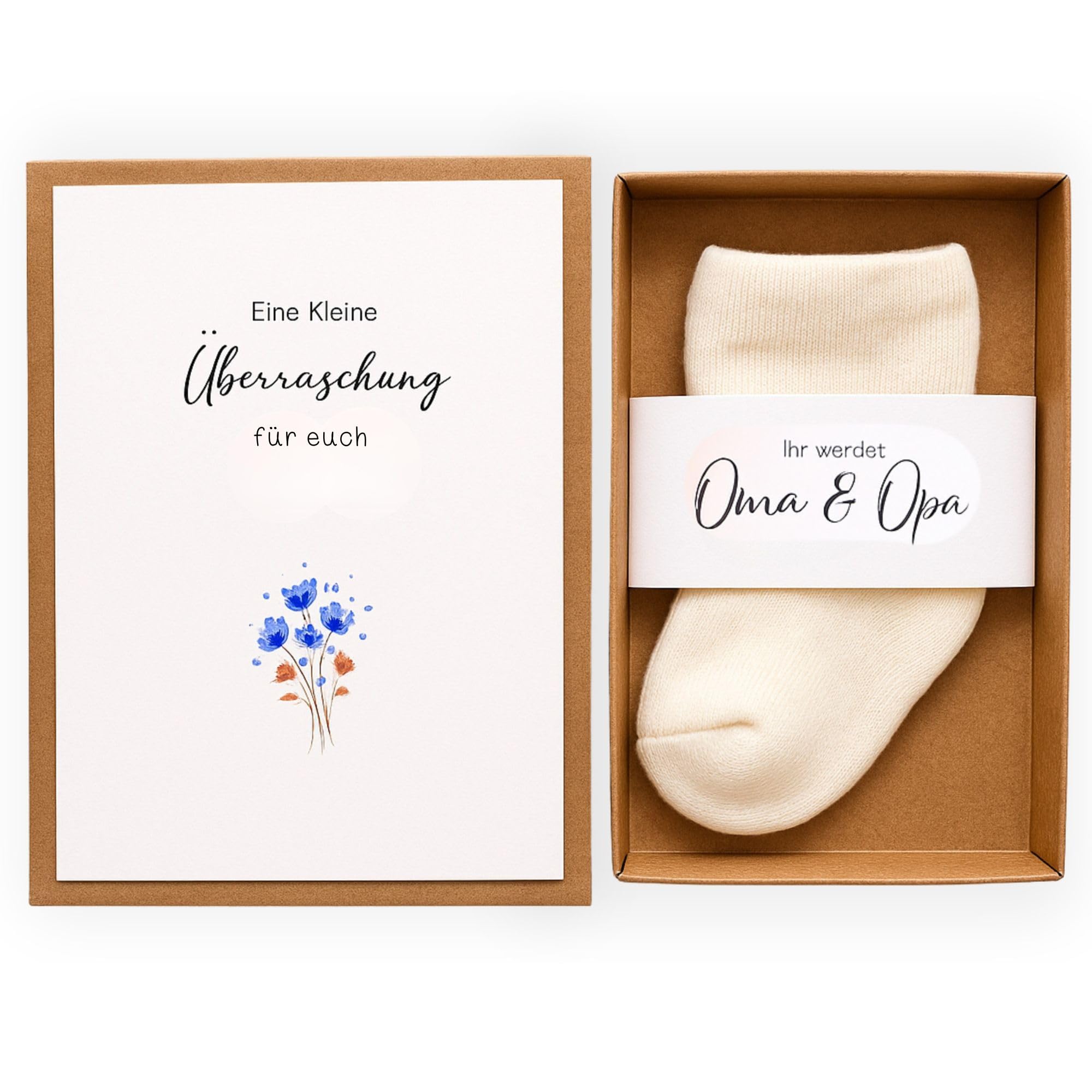 Milaboo Geschenkbox zur Schwangerschaftsverkündung – Du wirst Oma, Opa, Tante oder Onkel – Personalisierte Überraschung mit Babysöckchen – Liebevolle Ankündigung für Familie (Oma & Opa)