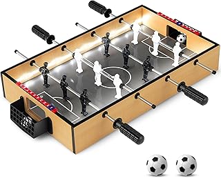 GOPLUS Juego de Mini Futbolín de 51 cm, Juego de Fútbol de Mesa con Luces LED y 2 Bolas para Niños y Adultos, Mesa de Arcade de Fútbol para Fiesta, Sala de Juegos, Noche Familiar