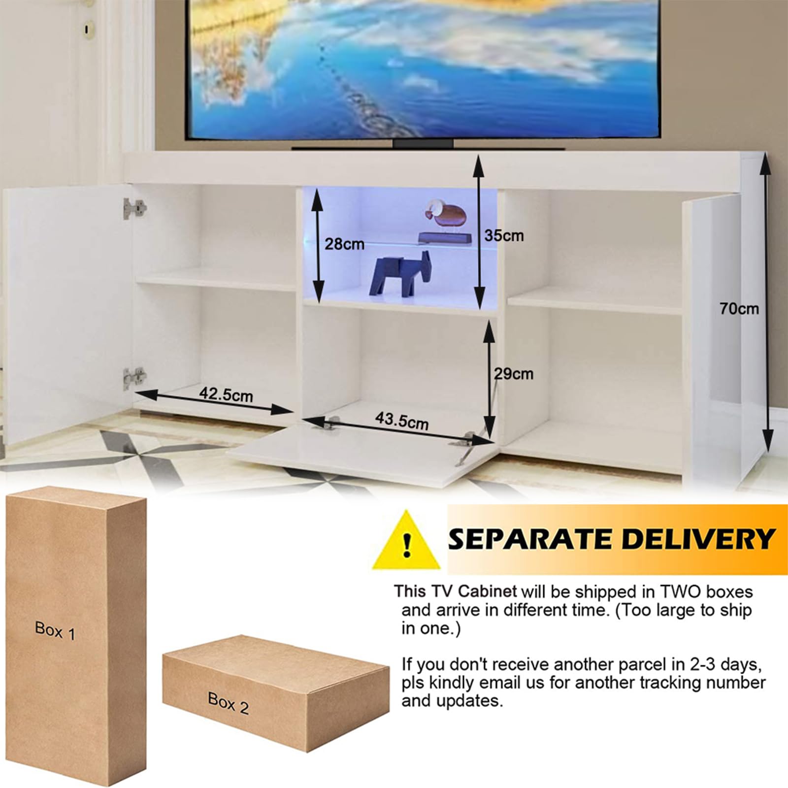 Dripex Mueble bajo para TV con iluminación LED, 135 x 70 x 35 cm