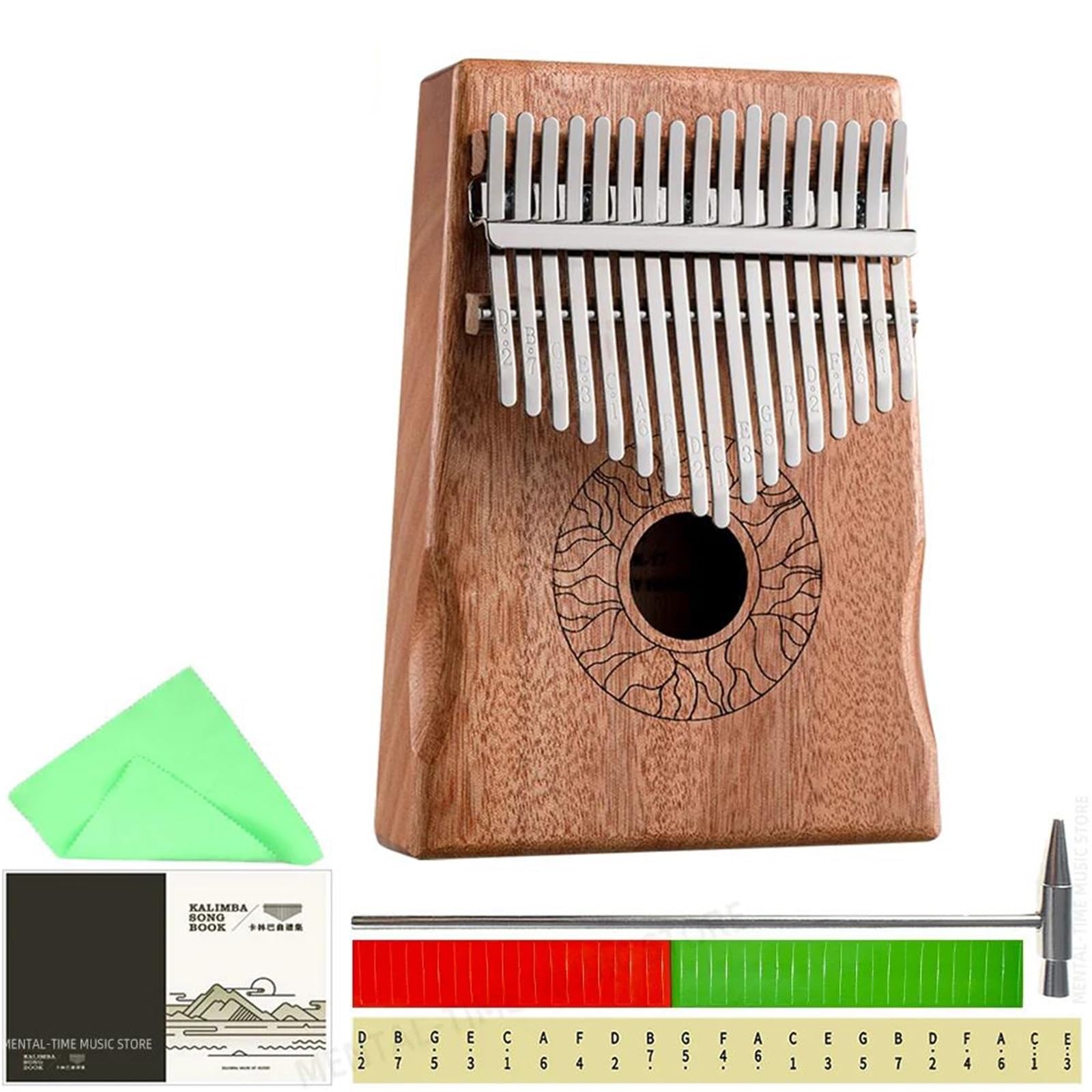 Kalimba 17 Tasten Holz Calimba Daumenklavier Mahagoni Tasteninstrument Mit Songbook-Zubehör Fingerklaviere(Style 8)