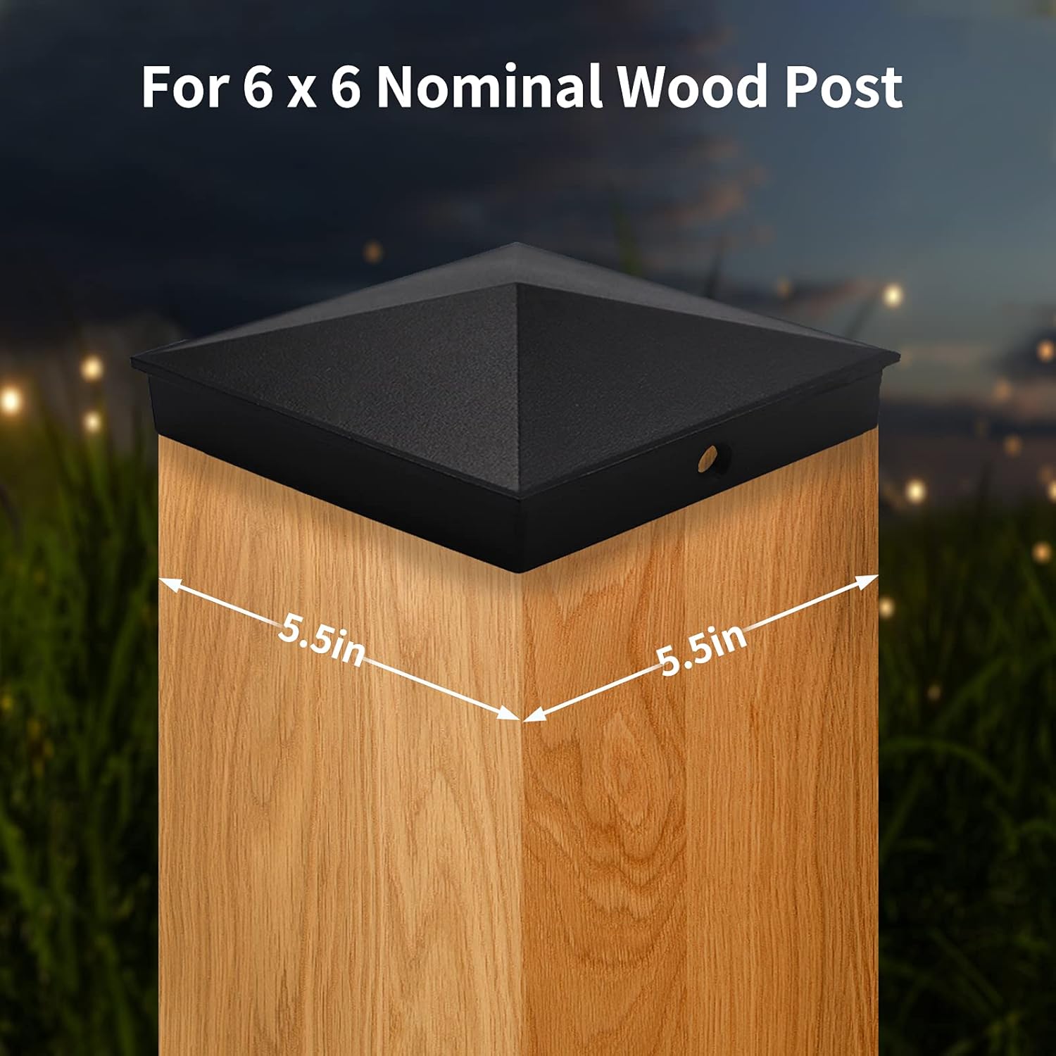 Azdele 6x6 Heavy Duty Aluminum Pyramid Post Caps Cover (Actual 5.5" x 5.5" Wood Post), with Matte Finish Powder Coated Surface, for Fences Wood Post of Decks or Corridors, Black 4Pack